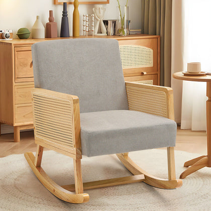 Modern Bohemia Rattan Rocking Chair Wooden Frame Armchair Relaxing Lounge Sofa