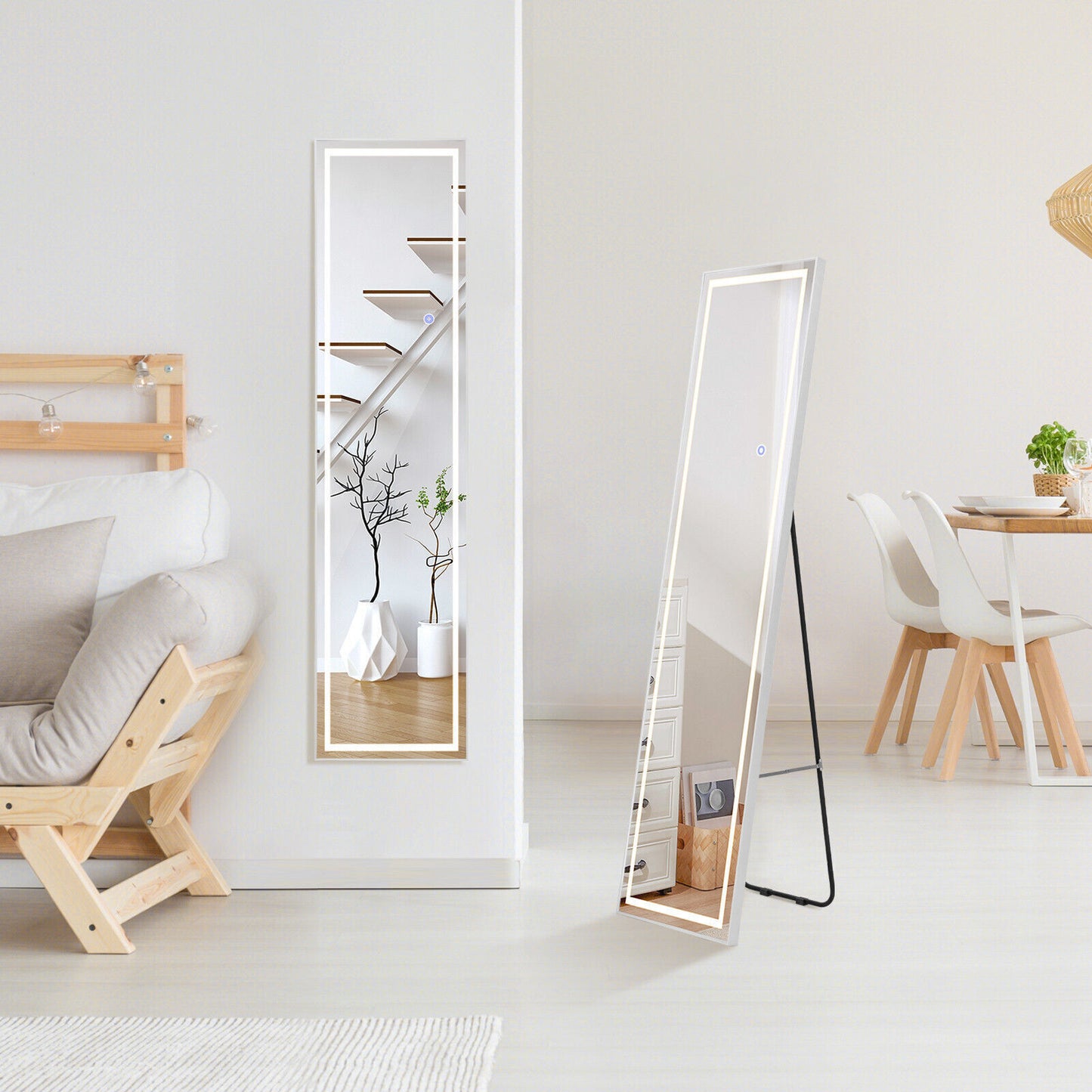 Full Length Mirror Bedroom LED Lighted Full Body Mirror with Lights and Stand