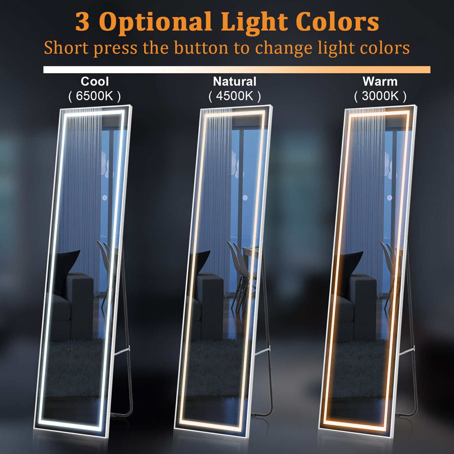 Full Length Mirror Bedroom LED Lighted Full Body Mirror with Lights and Stand