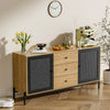 Rattan Boho Side Cabinet with 2 Door Cupboard & 3 Drawers Home Office Metal Base