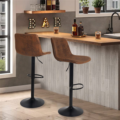 2 Adjustable Swivel Bar Stools Chairs Breakfast Stool Kitchen Leather Anti-dirty