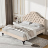 Velvet Fabric Upholstered Bed 4FT6 Double Size Bed Platform Bed Frame Beige