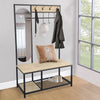 Modern Mirror Metal Coat Rack Stand with Shoe Storage Hallway Furniture 8 Hooks