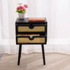 Wood Rattan Woven Bedside Table 2 Drawer Nightstand Cabinet Bedroom Furniture