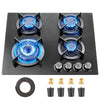 4 Burners Gas Hob 60cm Black Tempered Glass NG/LPG Convert With Iron Pan Support