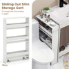 4-Tier Slim Utility Storage Cart Kitchen Trolley Narrow Mobile Serving Cart