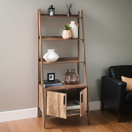 2 Door 4 Tier Shelves Tall Bookcase Ladder Shelf Bookshelf Storage Display Unit