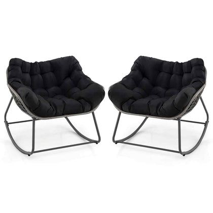 2Pcs Outdoor Rocking Chair Oversized Patio PE Wicker Egg Chair-Black