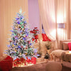 COSTWAY 6 FT Snow Flocked Artificial Christmas Tree Hinged Pre-lit Xmas Tree