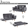 Fabric Sofa Bed Small Loveseat Tufted Button Detail Couch with Wooden Leg Grey