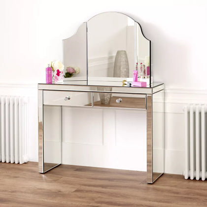 Mirrored Dressing Table + Curved Tri-Sided Mirror - Bedroom