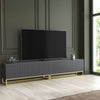 TV Unit I 200cm Wide Cabinet I Grey Fluted Doors I Gold Base I Modern Style