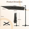 Heavy-Duty Sun Shade Outdoor Offset Hanging Umbrella w/ 360° Rotation-Grey