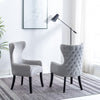 1PC Grey Dining Chairs Armchair High Back Velvet Upholstered With Wood Legs