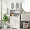 148cm Tall Bathroom Cabinet Freestanding Storage Cabinet with Glass Doors White