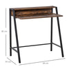 2 Tier Computer Desk Rustic Brown 100cm Metal Frame Table with Storage Shelf