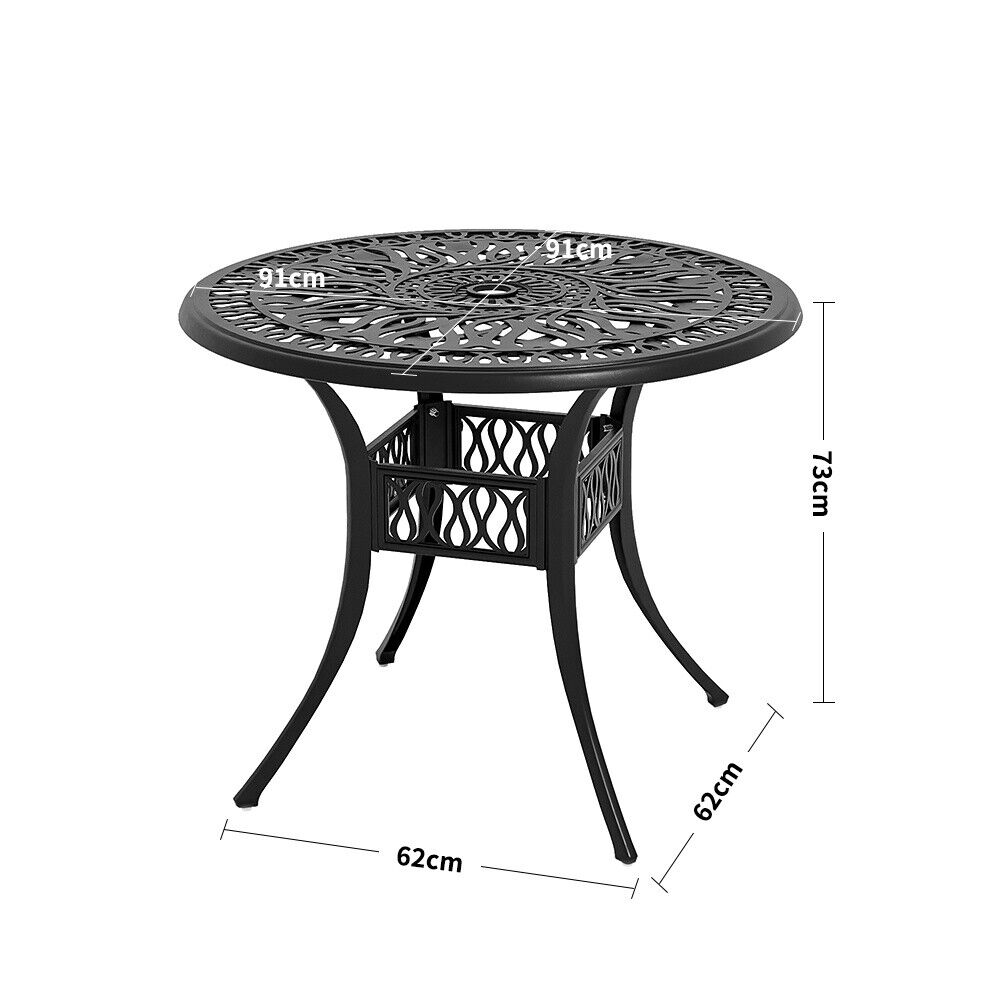 Aluminium Cafe Bistro Set Garden Furniture Table & Chair Patio Cast Black White