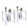 2pcs Square Clear Tempered Glass Side End Table Bedside Table w/ Storage Shelf