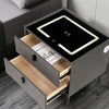 LED Bedside Table 2 Drawers Wireless Charging Nightstand Cabinet Storage Modern