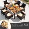 7 PCS PE Rattan Outdoor Patio Dining Set 6 Stackable Chairs Acacia Wood Table