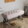 Buttoned Dining Waiting Room Bench Linen Upholstered Bench Stool Steel Frame