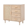 1 Door 2 Shleves 4 Drawer Sideboard Unit Storage Cabinet Compact Cupboard Rattan