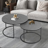 Set of 2 Marble Coffee Nesting Table Round Side End Table Metal Legs Waterproof