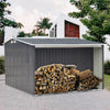 8X8FT Garden Log Storage Shed Galvanised Steel Grey Outdoor Firewood Store House