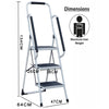 3 Step Ladder Folding Safety Stool Non Slip Tread Steel Foldable With Handrail