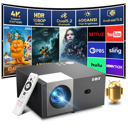 Mini Projector 4K Native 1080P Lumen HD WiFi Bluetooth Home Theater BT 600 ANSI