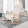 Creamy Fabric Upholstered Rocking Chair Living Room Nap Relaxing Rocker Armchair