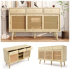 Rattan Sideboard Buffet with Storage, Cabinet with 3 Sliding Doors and 3 Drawers