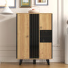 Modern Sideboard Display Cabinet w/ LED Lights & Glass Doors - Black/Wood, 80x40
