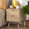 2pcs/Set Rattan Bedside Table Nightstand Cabinet 2 Drawer Wood Veneer Side Table