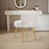 White Teddy Plush Women Girl Vanity Chair Gold Iron Leg Makeup Bedroom Rest Seat