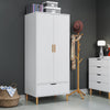 Modern Wooden 2 Door Wardrobe 1 Drawer Storage Hanging Rail with Wooden Feet