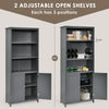 Modern Freestanding Bookcase Wooden Storage Cabinet w/ Open Shelves and 2 Doors