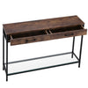Wood Side Console Table with 2 Drawers Clear Glass Bottom Shelf Hallway Kitchen