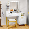 Dressing Table & Stool Set with LED Mirror, Drawers, Power Outlet, Bedroom