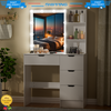White Vanity Makeup Desk Dressing Table Set with LED Lights Mirror 4 Drawers
