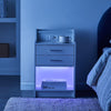 White LED Bedside Cabinet Table Side Table Display Drawers Shelf Storage Socket