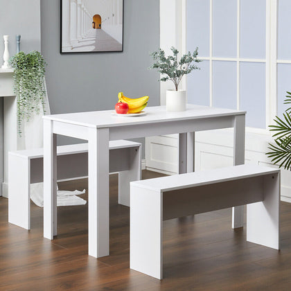 White Wood Dining Table Bench Set Rectangle Table Chair Stool Home Kitchen Unit