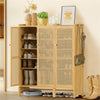 6 Tier Bamboo Shoe Cabinet Cupboard Storage Rack w/ 3 Doors for Hallway Entryway