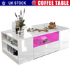 High Gloss Coffee Table With Storage 2 Drawer Wooden Living Room RGB LED Lights