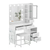 White Dressing VanityTable Makeup Desk with LED Mirror 5Drawers Charging Station