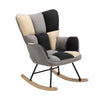 Ergonomic High Back Rocking Chair Linen Patchwork Rocker Armchair Recliner Seat