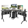 L-Shaped Corner Work Desk Gaming Office w/ Steel Frame CPU Rack Keyboard Tray Sp