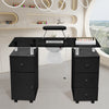 Manicure Nail Table with Glass Top Salon Beauty Station Technician Storage Desk