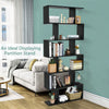 6-tier Bookcase Industrial S-Shaped Bookshelf Wooden Storage Display Rack