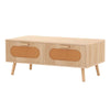 Rattan Coffee Table Mid Century Modern Center Table with 2 Storage Drawers